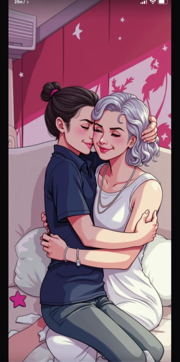 granddaughter hugging grandmother