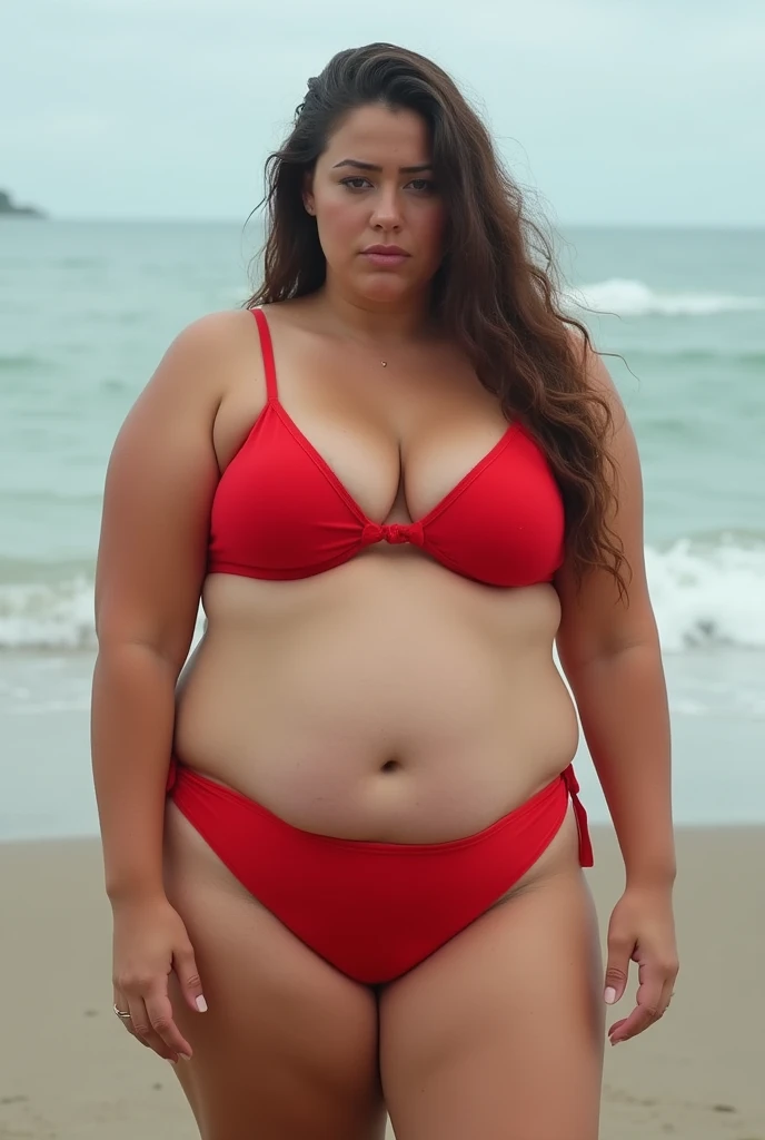 very fat woman in bikini on the beach