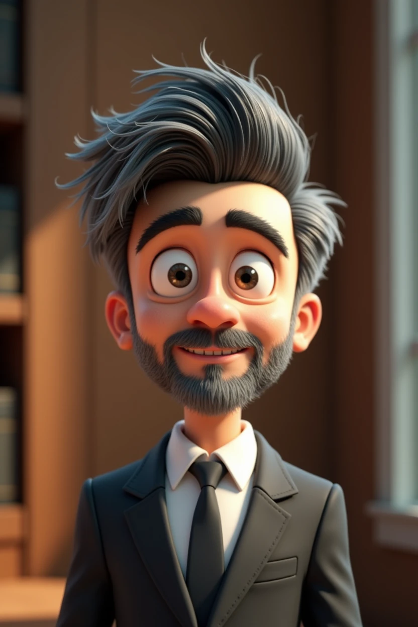 Cartoon character of a man with black hair and some white strands, white bearded, formal suit, white skin color, animation character, pixar, Disney, stylized character, animation style rendering, 3d stylized, Arnold Maya rendering, Stylized 3D rendering, toon render screenshot, 3d character, 3d character, Stylized 3D rendering, 3D character rendering, cartoon character, Personagem de close up, character posing, (Estilo pixar) (master part:1.2) (bokeh) (best qualityer) (skin detailed) (detailed texture) (8k) (Argilla) (cinematic lighting) (sharp focus)