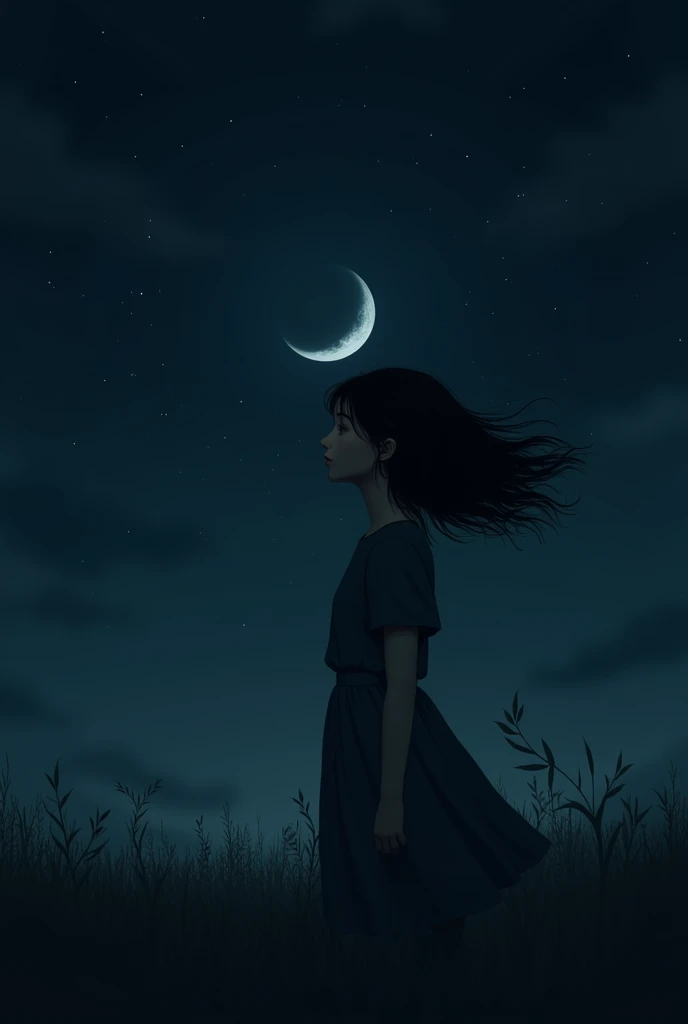 One girllooking dark moon light