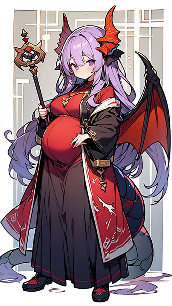pregnant dragon girl,dragon horn,dragon wing,dark purple hair,long hair,