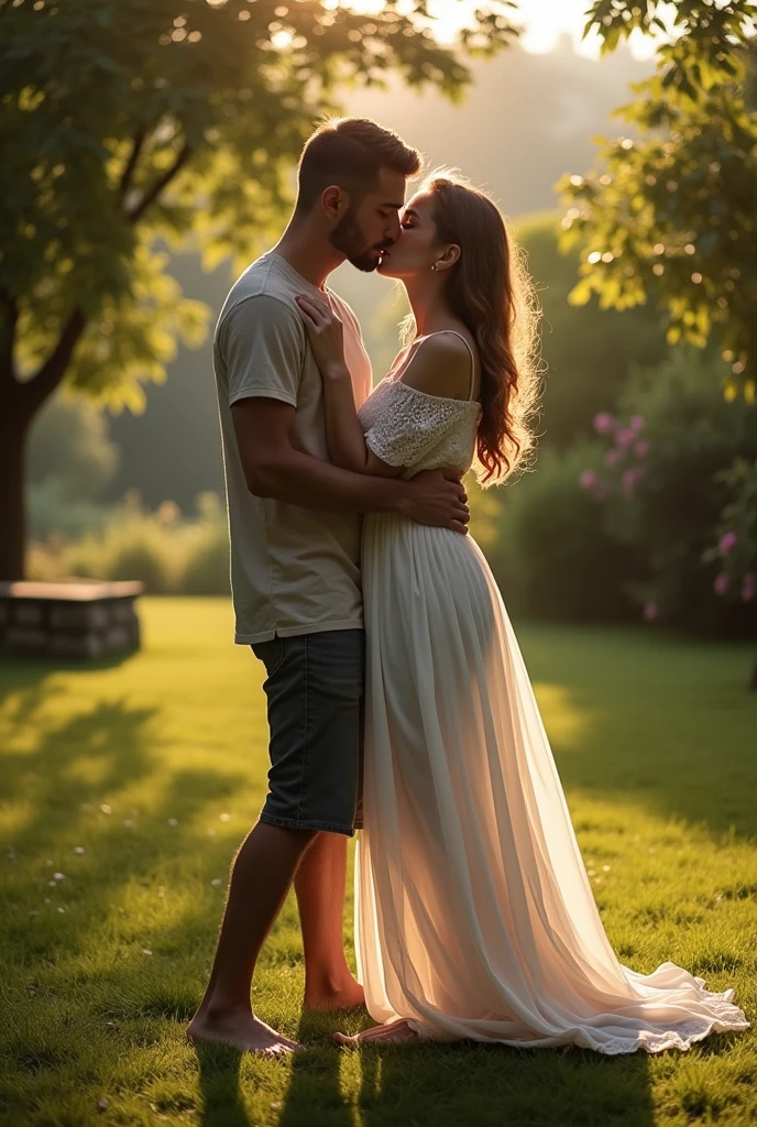 siyah başörtülü, veiled, Barefoot woman kissing her boyfriend in the garden