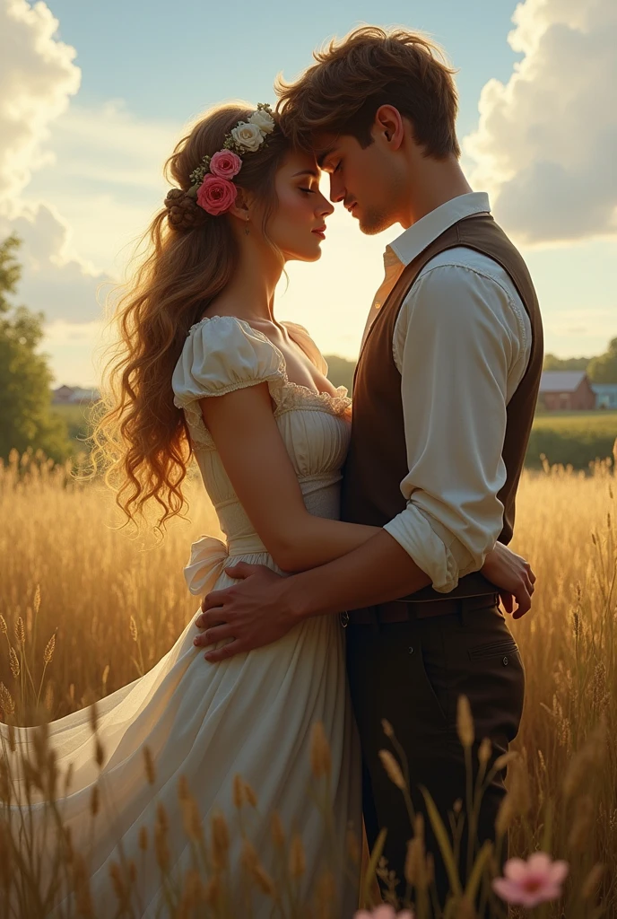 score_9, score_8, score_7_up, 1girl, 1boy, magnificent body, A luscious milkmaid has fun with her boyfriend on a farm