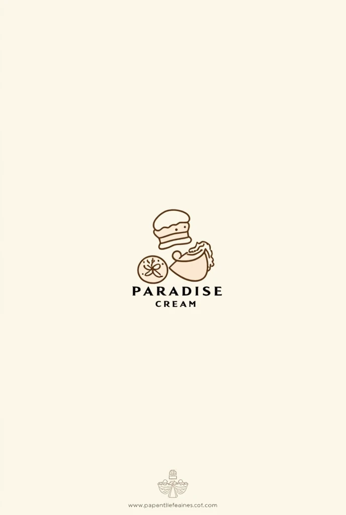 Create a minimalist logo, Aesthetic and modern for a dessert page that makes profiteroles,
Berliners and cakes and has as name "paradise cream" and that some elements of the logo are pastry items