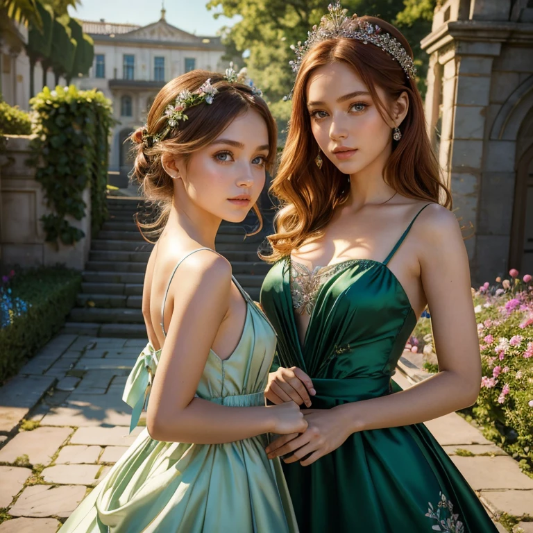 ((work of art)), (best qualityer), (Simple style), green dress, butterfly heart, pleated lace, Edwardian lace dress.