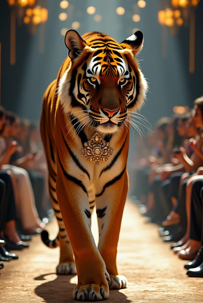 Tiger in a fasion show with peoples