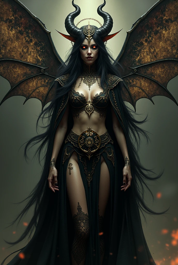 Belzeebuth avec une cape et des symbole alchimiste représenter en démon féminin reine des mouches