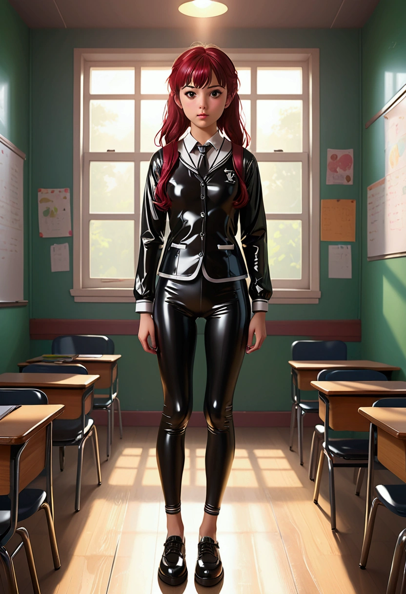School girl in latex leggings