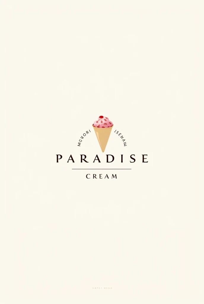 Create a minimalist logo, Aesthetic and modern for a dessert page that has as its name "paradise cream" and one of the elements is baking stuff like a pastry bag