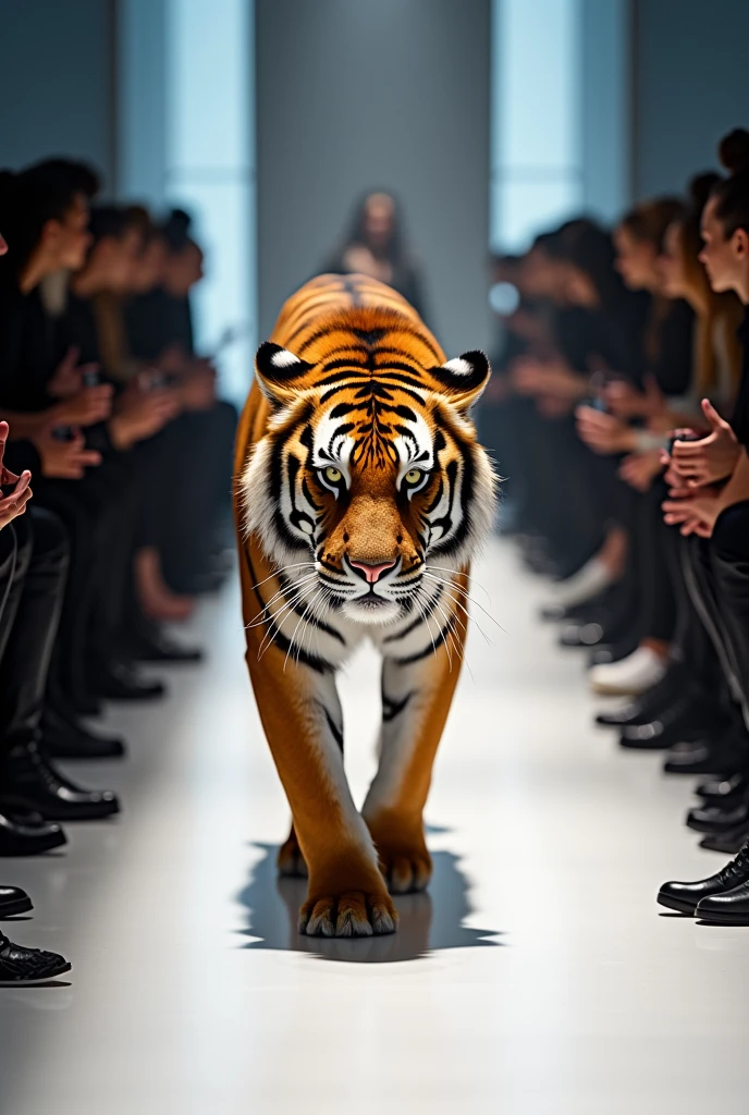Tiger in a cloth fasion show with peoples