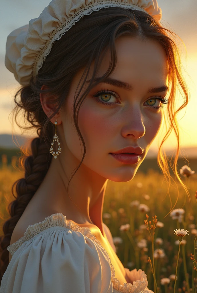 intricate detailed oil painting of a luscious milkmaid, beautiful detailed eyes, beautiful detailed lips, extremely detailed face, long eyelashes, farm, pastoral landscape, rolling hills, barn, 1girl, 1boy, romantic, passionate, intimate, sensual, warm lighting, glowing skin, soft shadows, golden hour, vibrant colors, photorealistic, (best quality, 4k, 8k, highres, masterpiece:1.2), ultra-detailed, (realistic, photorealistic, photo-realistic:1.37), cinematic