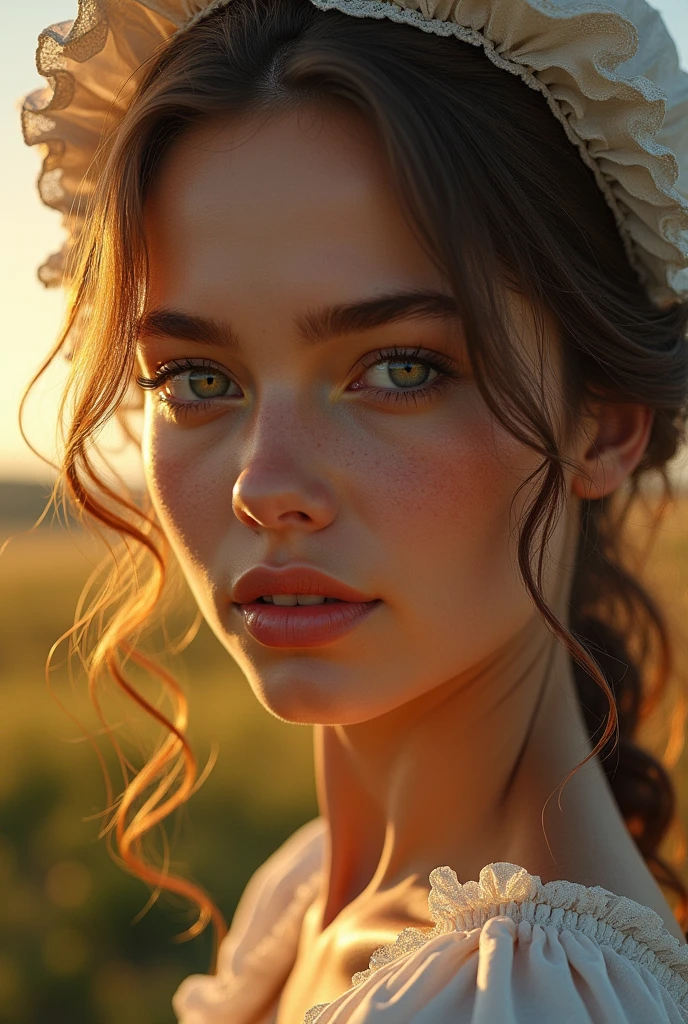 intricate detailed oil painting of a luscious milkmaid, beautiful detailed eyes, beautiful detailed lips, extremely detailed face, long eyelashes, farm, pastoral landscape, rolling hills, barn, 1girl, 1boy, romantic, passionate, intimate, sensual, warm lighting, glowing skin, soft shadows, golden hour, vibrant colors, photorealistic, (best quality, 4k, 8k, highres, masterpiece:1.2), ultra-detailed, (realistic, photorealistic, photo-realistic:1.37), cinematic