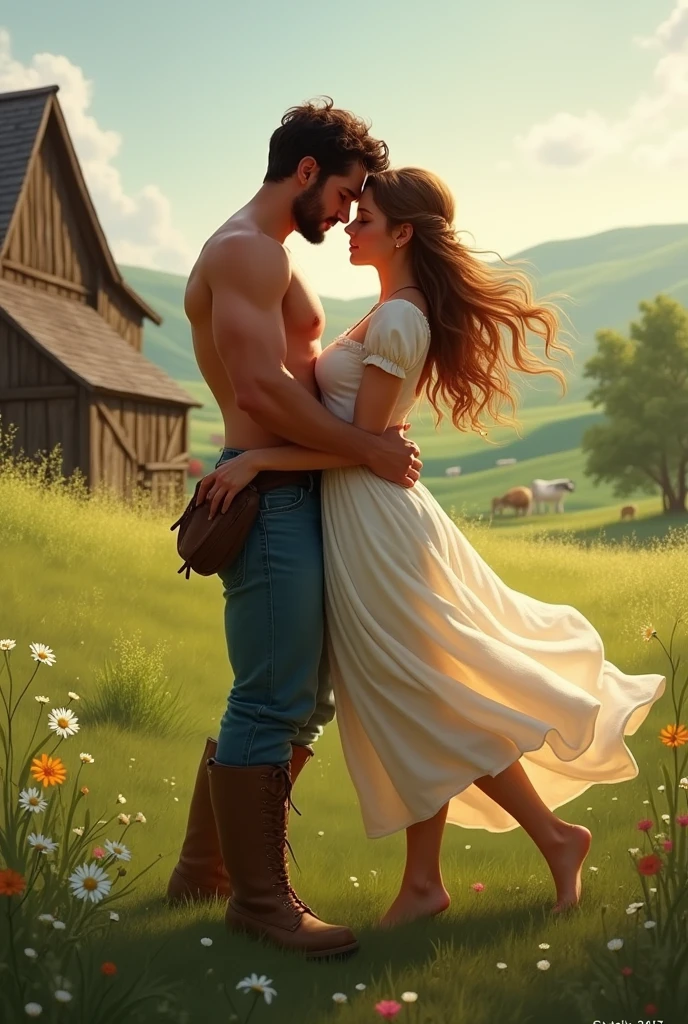 magnificent body, A luscious milkmaid has fun with her boyfriend on a farm