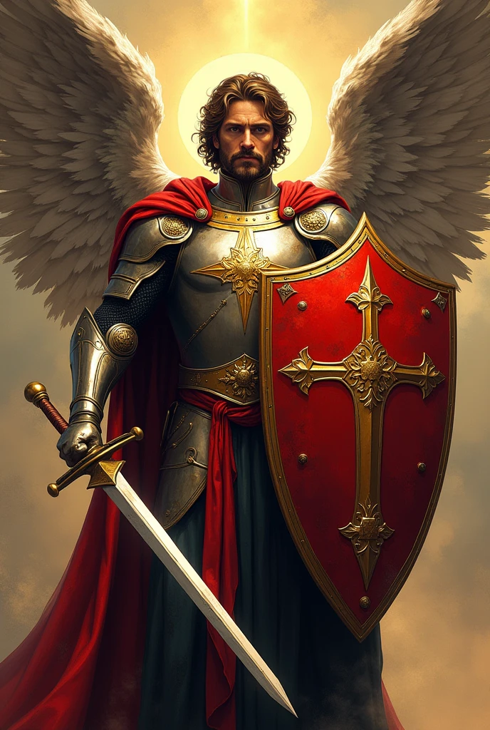 Vector image of Saint Michael the Archangel with his sword and shield