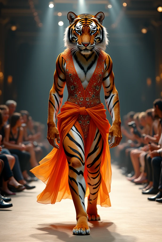 Tiger in a dress fasion show competitions