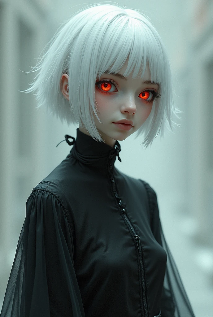 Girl with short white hair and red eyes