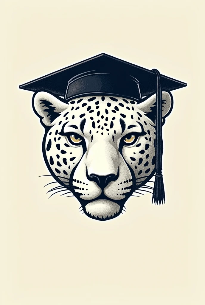 Create a jaguar logo that refers to education, with a graduation cap, and the sporty one should be a pencil drawing and make it more athletic, showing only the head and with a thinner face