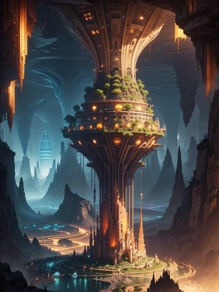 Best Quality,8k,Huge underground city,Underground Labyrinth,mysterious,Multidimensional,A world beyond imagination,Different dimension,romantic,High Dimension,Fantasy,Different space,Nature,romantic,A world beyond imagination,Dream world,Skyscrapers,Huge river,masterpiece,最高masterpiece,perfection,