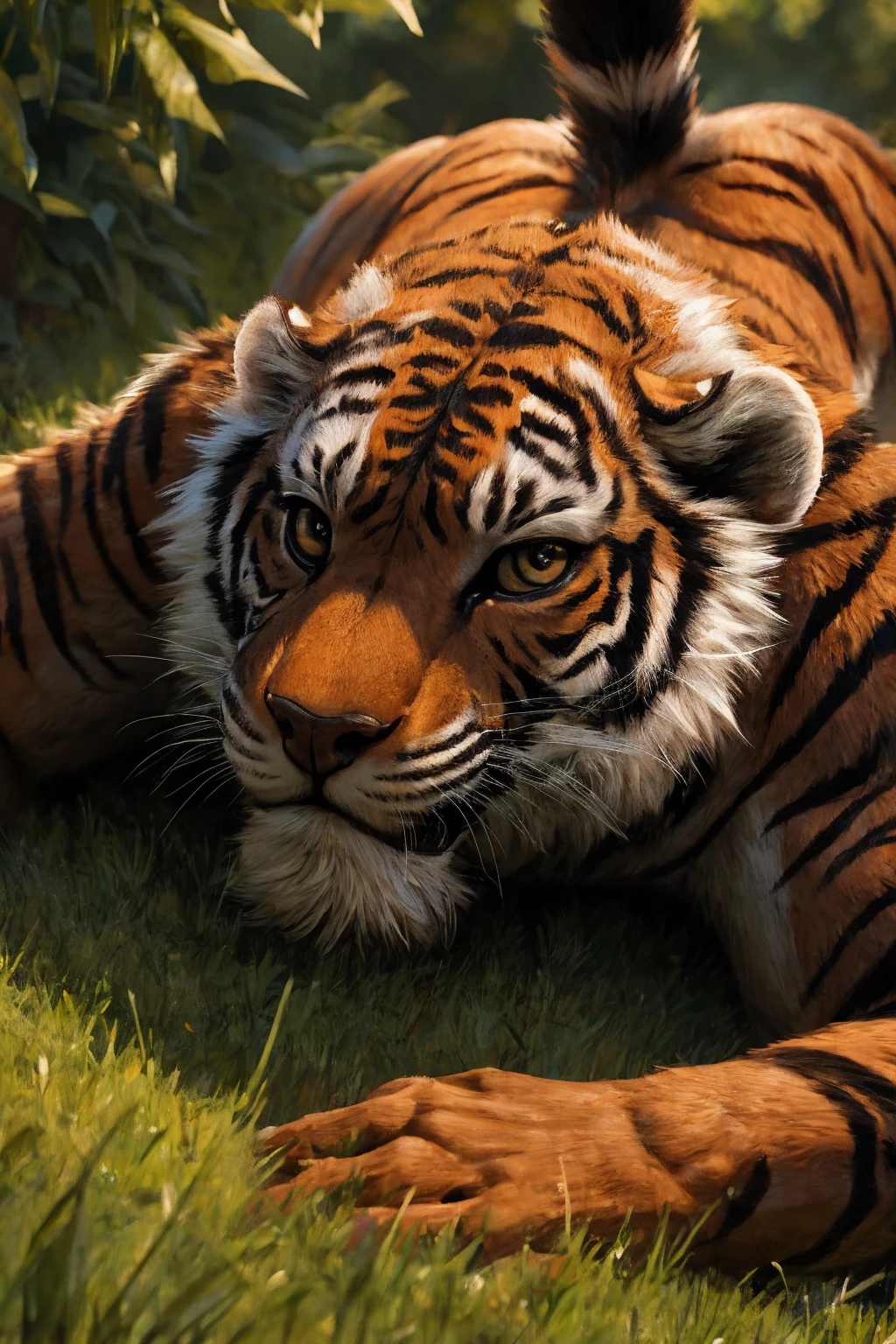 Bengal tiger:1.5,teenager:1.5,Skinny boy body:1.5,(Best quality, 8k, Masterpiece)=1.5.,highest detail:1.5, superior quality:1.5, natural lighting:1.5, beautiful:1.5, sexy:1.5, correct anatomy:1.5, good composition:1.5,Make a sexy and seductive face:, boy focus:1.5,amazing composition:1.5, front view:1.5, HDR, volumetric lighting, ultra quality, elegant,Post a erotic photoshoot,Realistic pose,He was lying face up on the grass on a low hill.,full body,Fujifilm XT3 photorealistic art by midjourney,fully naked:1.5,nude:1.5, perfect penis:1.5,male penis:1.5,male scrotum:1.5, perfect scrotum:1.5,male structure:1.5, male geniteli:1.5
