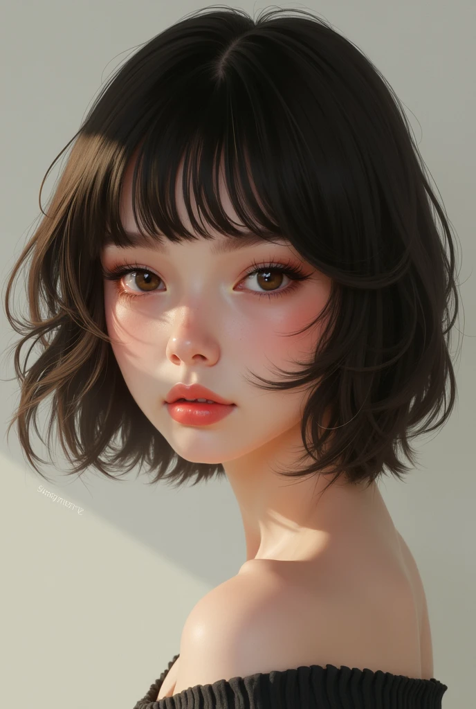 I created a brunette girl with short layered hair, thin with a mole on her cheek 