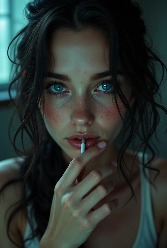 Beautiful blue eyed woman smoking skank 