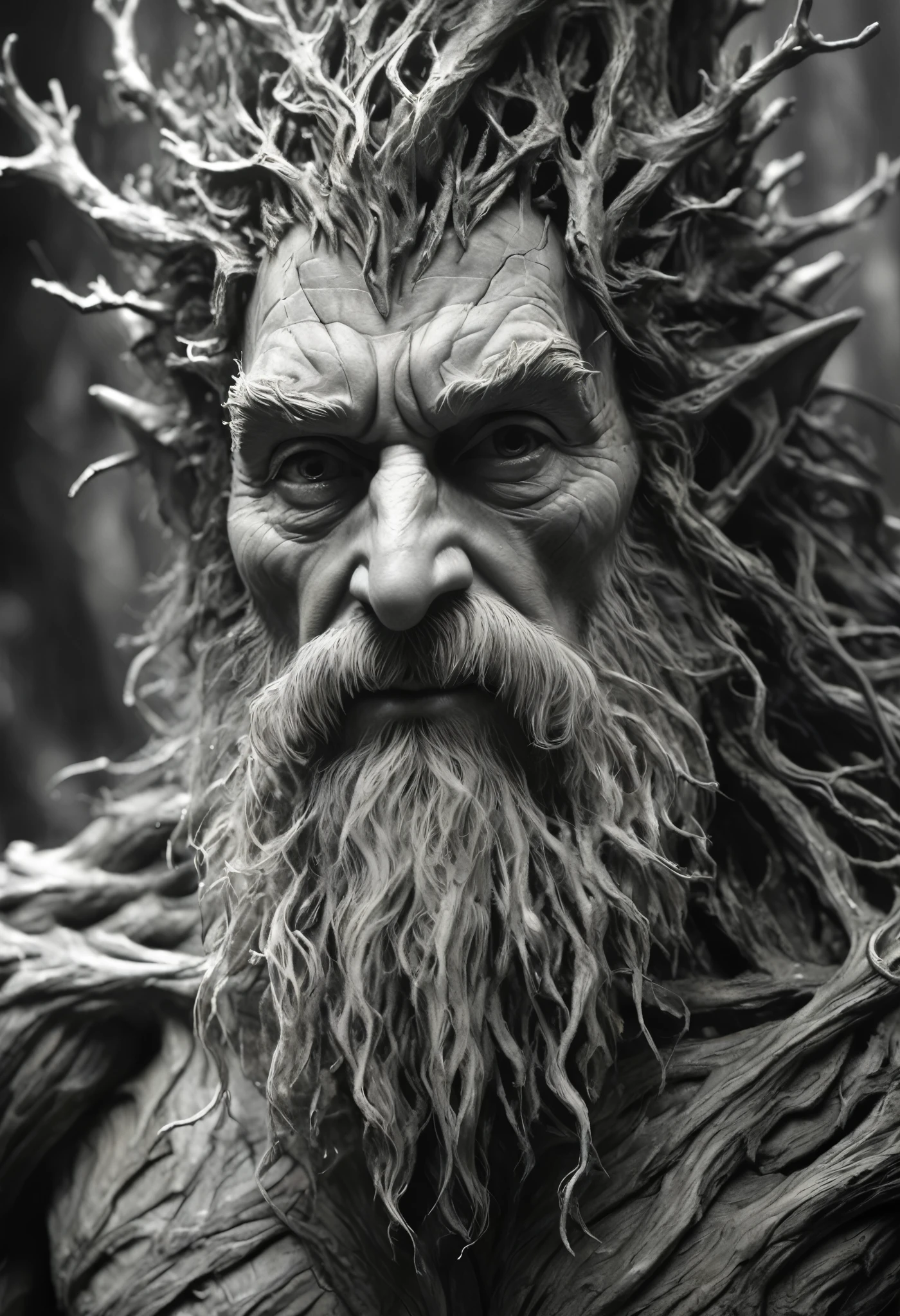 stunning black and white graphite sketch of Treebeard, up close shot, from The Lord Of The Rings trilogy, in dynamic pose, by Anna Razumovskay, (by Alyssa Monks:1.1), by Joseph Lorusso, by Lilia Alvarado, beautiful lighting, sharp focus, 8k, high res, (pores:0.1), (sweaty:0.8), Masterpiece, Nikon Z9, Award - winning photograph, --ar 16:9 --style raw --stylize 750 --niji 6, perfect composition, beautiful detailed intricate insanely detailed octane render trending on artstation, 8 k artistic photography, photorealistic concept art, soft natural volumetric cinematic perfect, wide angle view