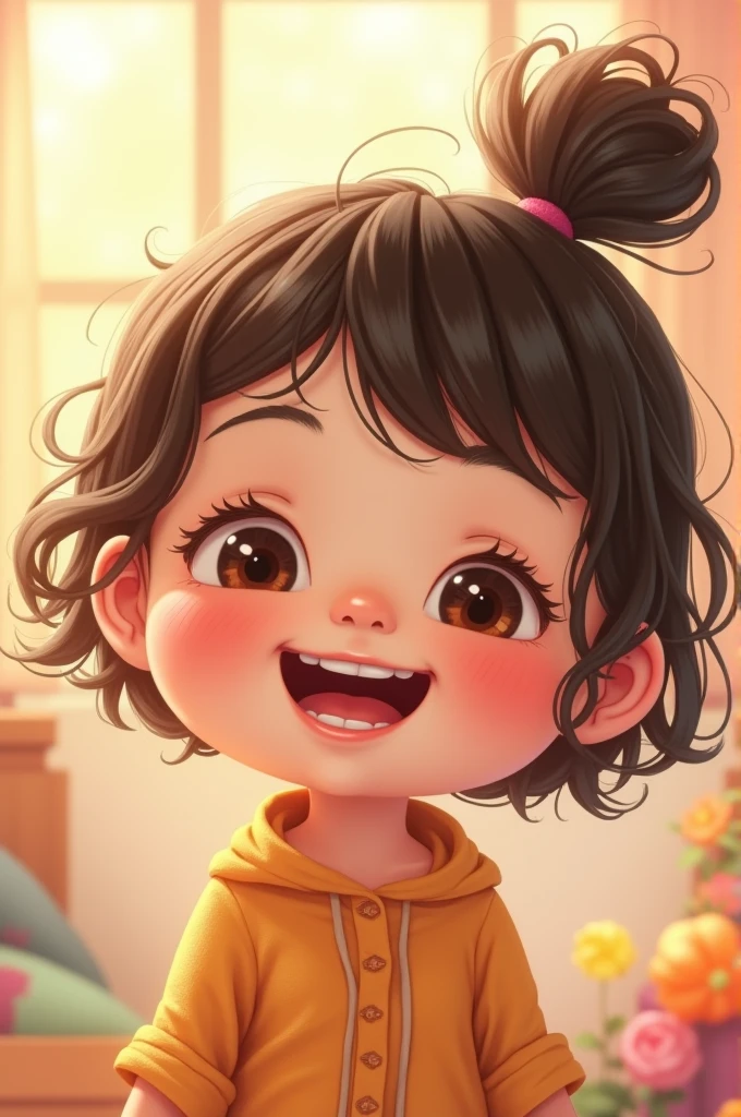 I imagine a  with very special characteristics. He has dark, disheveled hair., which gives it a playful and energetic appearance. His black eyes shine with curiosity and joy, and her thin build gives her an air of fragility and sweetness. Her light brown skin tone gives her a touch of warmth and softness.. He is a child who radiates purity and innocence, with a smile that can light up any room. Would you like me to add any other details??