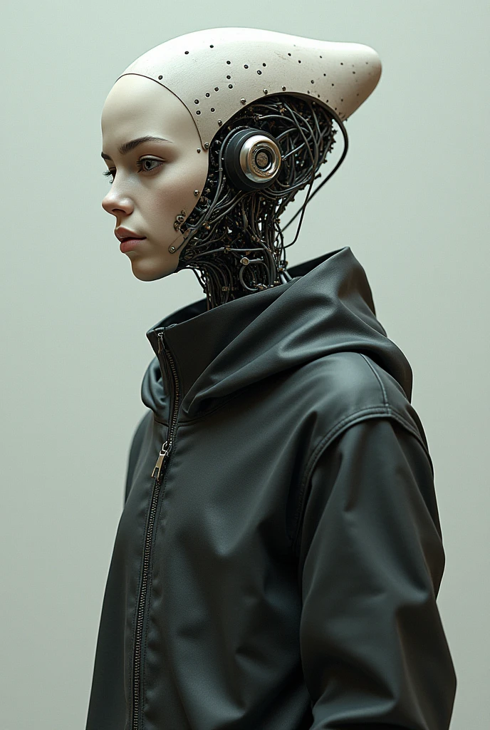 Robot with human head and robot body With clothes