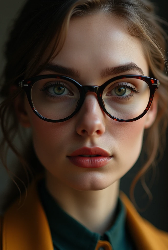 A beautiful professor woman, detailed portrait, beautiful detailed eyes, beautiful detailed lips, extremely detailed face, long eyelashes, intellectual expression, glasses, dark academia aesthetic, oil painting, intricate details, warm lighting, rich colors, cinematic composition, masterpiece, (best quality,4k,8k,highres,masterpiece:1.2),ultra-detailed,(realistic,photorealistic,photo-realistic:1.37),HDR,UHD,studio lighting,ultra-fine painting,sharp focus,physically-based rendering,extreme detail description,professional,vivid colors,bokeh