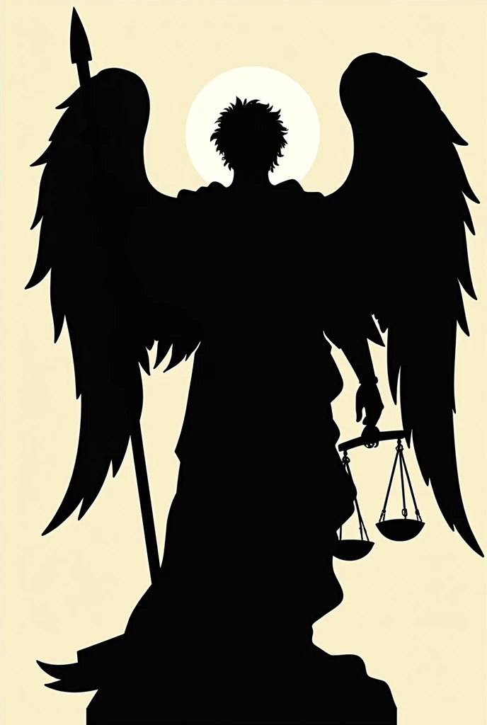 Vector silhouette of Saint Michael the Archangel with his sword and scales, wings down