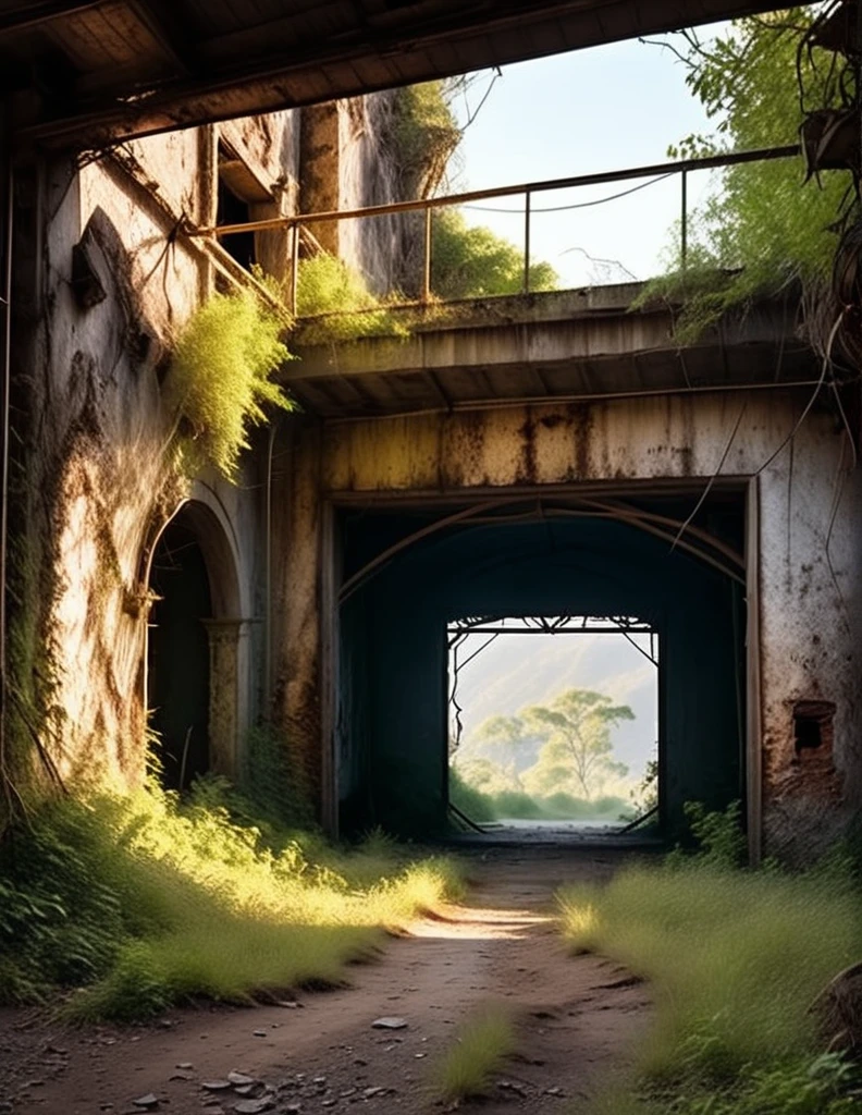 a decrepit abandoned mine, dilapidated old mine, rusting machinery, crumbling concrete walls, dusty abandoned environment, cobwebs, eerie atmosphere, moody lighting, dramatic shadows, cinematic composition, muted color palette, gritty grungy textures, dystopian post-apocalyptic setting, (best quality,4k,8k,highres,masterpiece:1.2),ultra-detailed,(realistic,photorealistic,photo-realistic:1.37),HDR,UHD,studio lighting,ultra-fine painting,sharp focus,physically-based rendering,extreme detail description,professional,vivid colors,bokeh