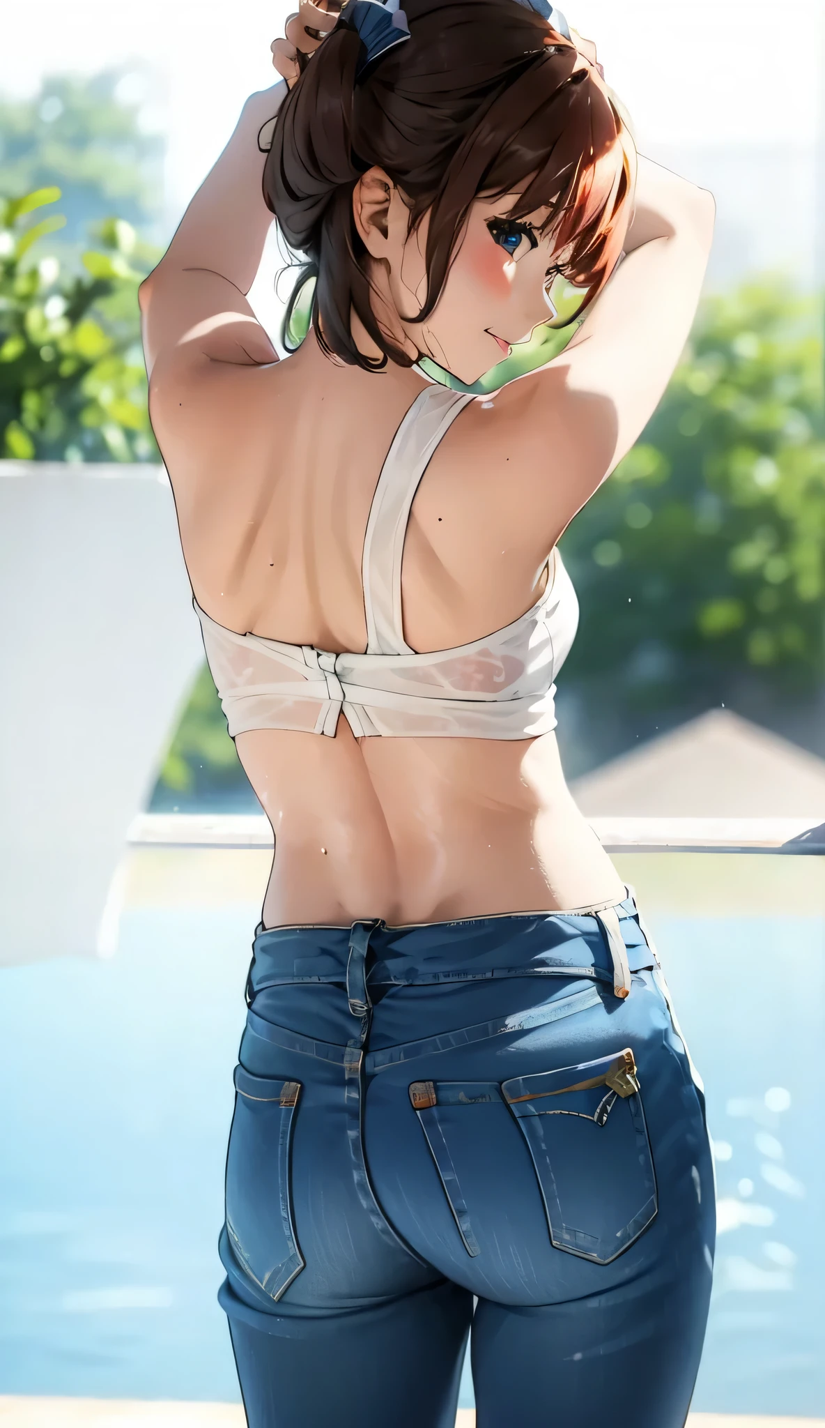 girl, Sweat, Mid-chest, shy, Detailed hands, View your viewers, Dynamic Shadows, smile