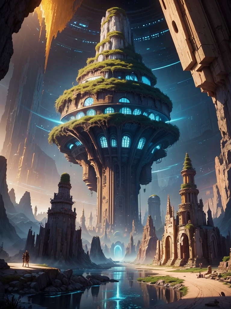 Best Quality，8k，Huge underground city，Underground Labyrinth，mysterious，Multidimensional，A world beyond imagination，Different dimension，romantic，High Dimension，Fantasy，Different space，Nature，romantic，A world beyond imagination，Dream world，Huge river，masterpiece，最高masterpiece，perfection，