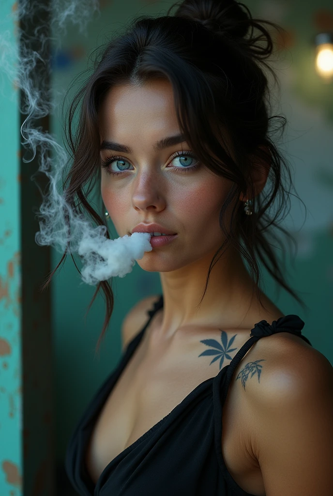 Beautiful woman blue eyes smoking Skank 26 years old weed cannabis marijuana