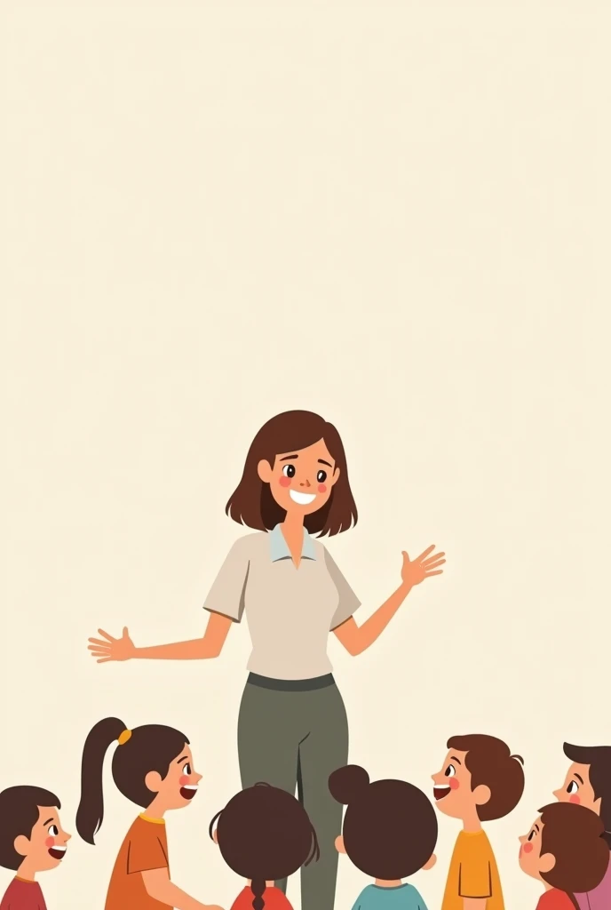 Create a minimalist image with no background of a teacher teaching, in front of happy children.