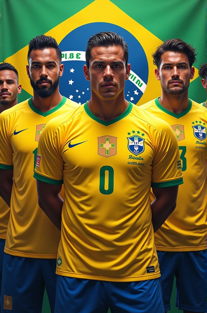 gabigol, Arrascaeta and Bruno Henrique with Bolsonaro all wearing the Brazilian shirt