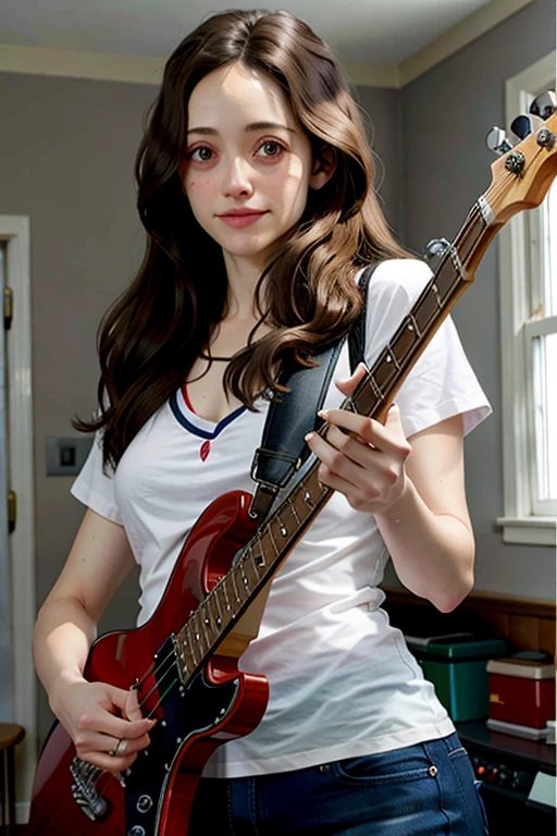 Emmy Rossum, Long Straight Hair, Big Breasts, Sexy,1girl,solo,
Electric bass
 