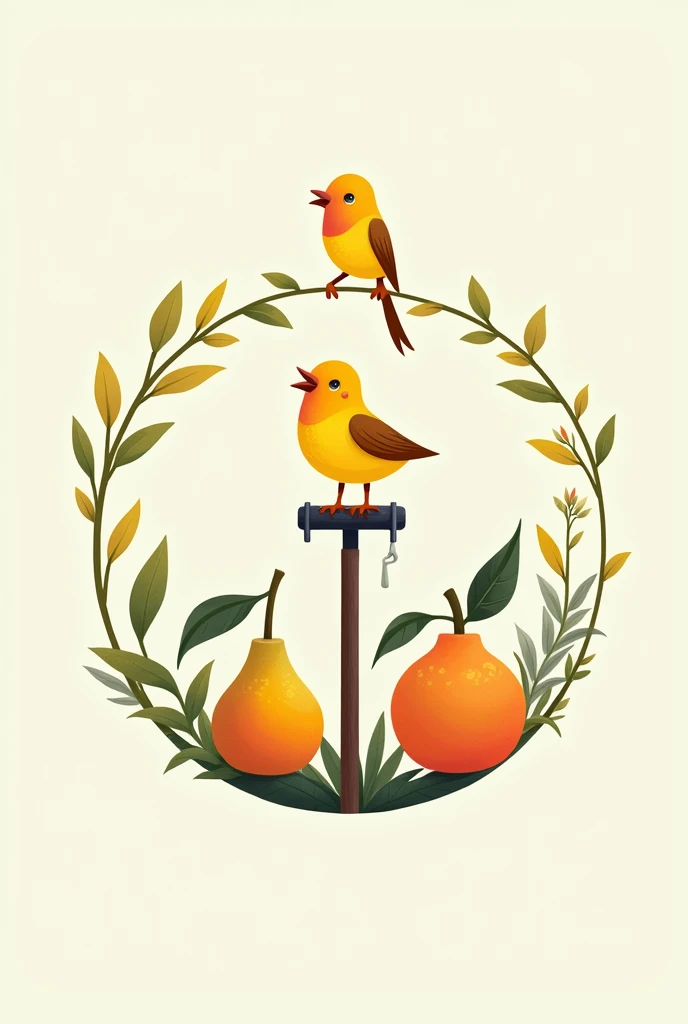 In a circle there is a bird, a tool and a fruit 