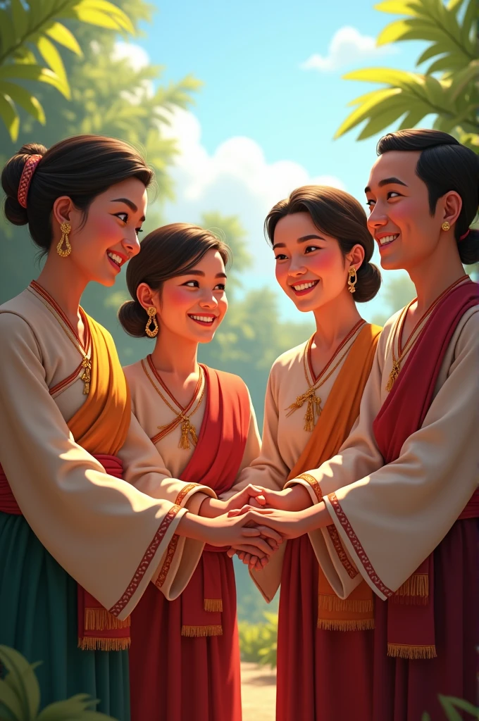 Khmer people hold eachother hand and smile