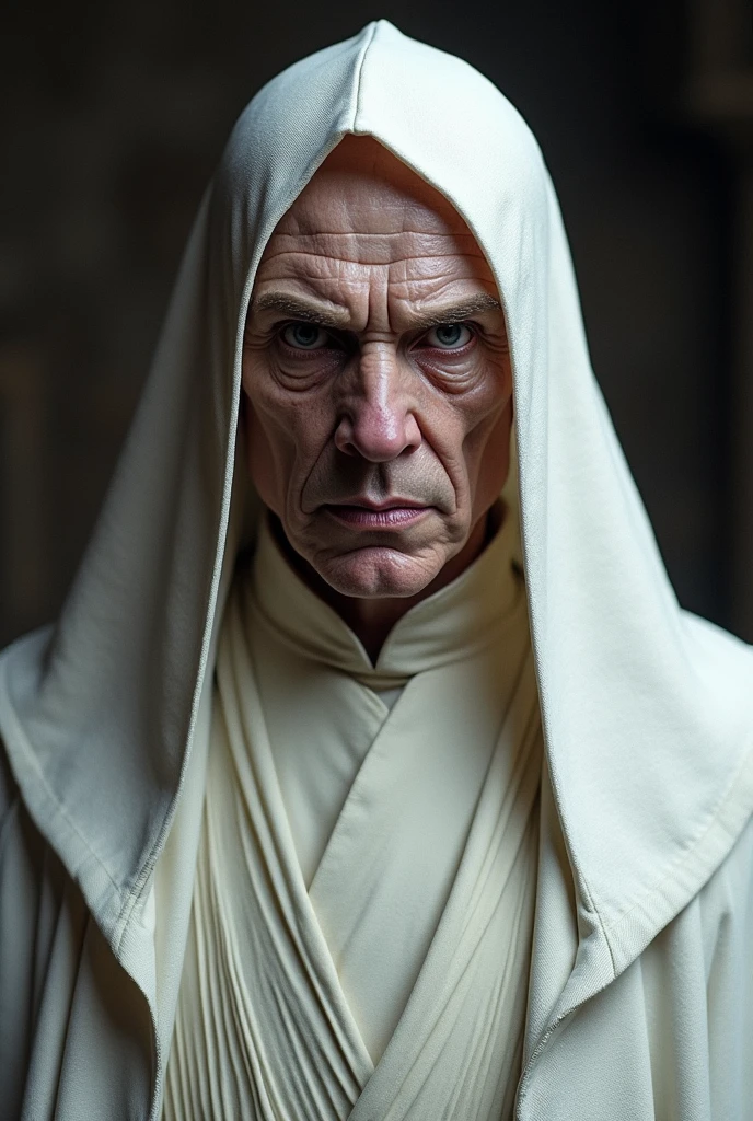Realistic Darth Sidious with a face just like the one in the movie, with the white tunic.