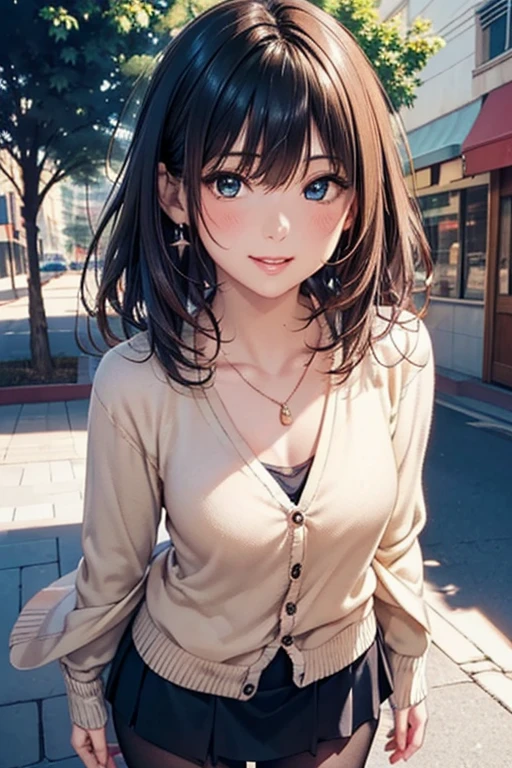 #Basics A girl is posing for a photo, (((One Girl))), (((Baby Face:1.4)) + ((cute:1.4)) + (())),
break
#Clothing Accessories
((Red Long Flared Skirt)) + ((Black camisole)) + ((Cream sheer cardigan:1.4)) + (Black Pantyhose) + (Blue sneakers),
(red gem earrings), (Silver Necklace),
break
#Features
((Black Hair:1.2)) + ((Oblique bangs + Very long side bangs)) + ((Medium Hair : Short Hair + Wavy Hair + Hair curled outside)),
((Droopy eyes:1.4, Big eyes:1.2), blue eyes), (Small breasts:1.2), (Neutral facial features),
break
#background environment
((noon, Sunlit sidewalk in downtown + street tree)),
#Facial Expression Pose
(smile, blush), (model posing),
#composition
(Face the camera), ((Character Focus), (Angle from the front), (Cowboy Shot)),
break
#Body parts elements
(Slim figure),
(Symmetrical facial features),
(Detailed Hair, Beautiful Hair, Shiny Hair),
(double eyelid, Long eyelashes, Thin eyebrows:0.5, Thin eyebrows:0.5),
(Expression of fine eyes, Beautiful and delicate eyes, Sparkling eyes, Eye Reflexes, Glitter Eyeliner),
(Human Ear),
(Beautiful Nose, Thin Nose),
(Glossy Lips, Beautiful Lips, Thick lips),
(Detailed skin, Textured skin, Beautiful Skin, Oily skin),
break
#Quality Image Quality Common
(((Highest quality)), ((masterpiece:1.3)), ((Very detailed))), ((Ultra-high resolution)), ((16K, 1080P)), ((Full HD)),
(Anatomically correct), (Realistic), (3DCG), (Oil painting),
((comics, anime)), (CG illustration), (RAW Photos),