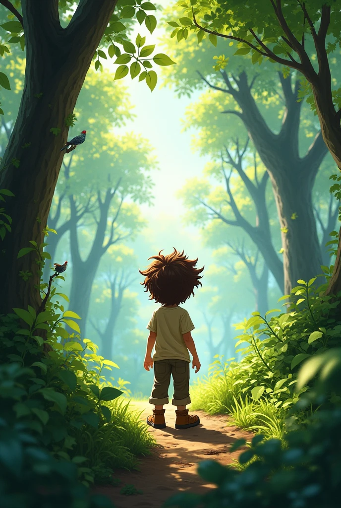 Boy on the back of the forest