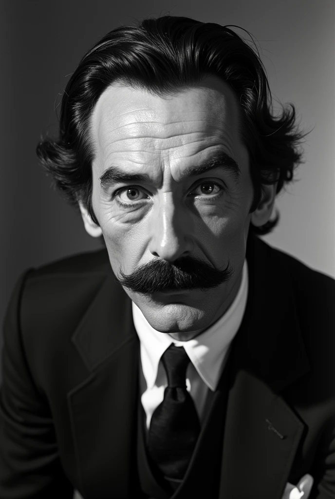 Arsene lupin at 40 years old with mustache real life in black and white