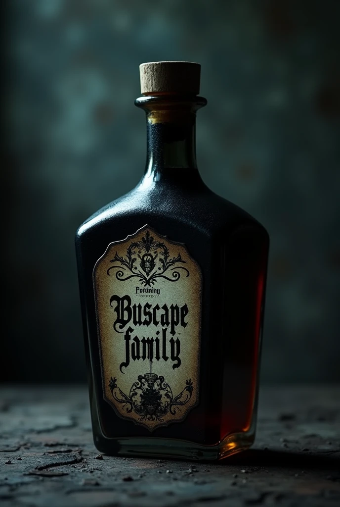 Bottle of poison with the name Buscape family