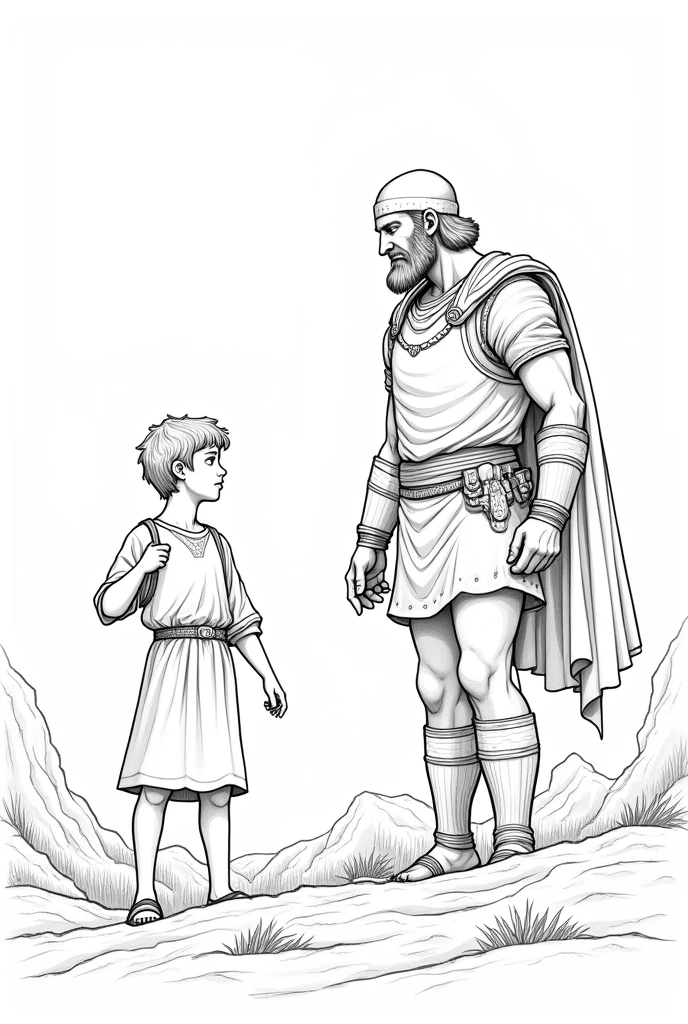 Image about David and Goliath to color in black and white