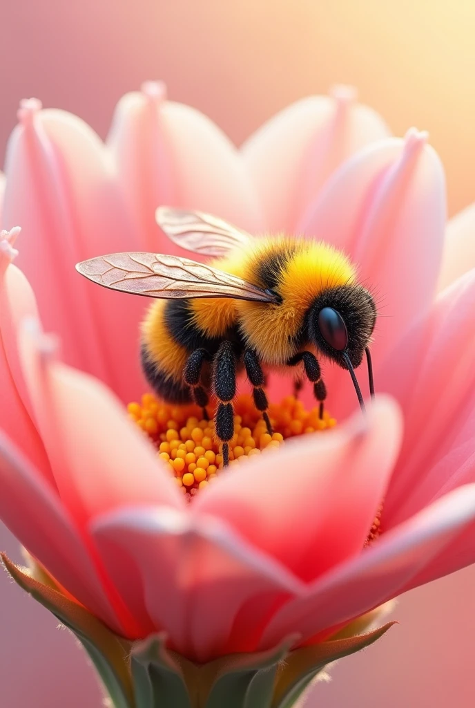 Cute bee on a pink flower