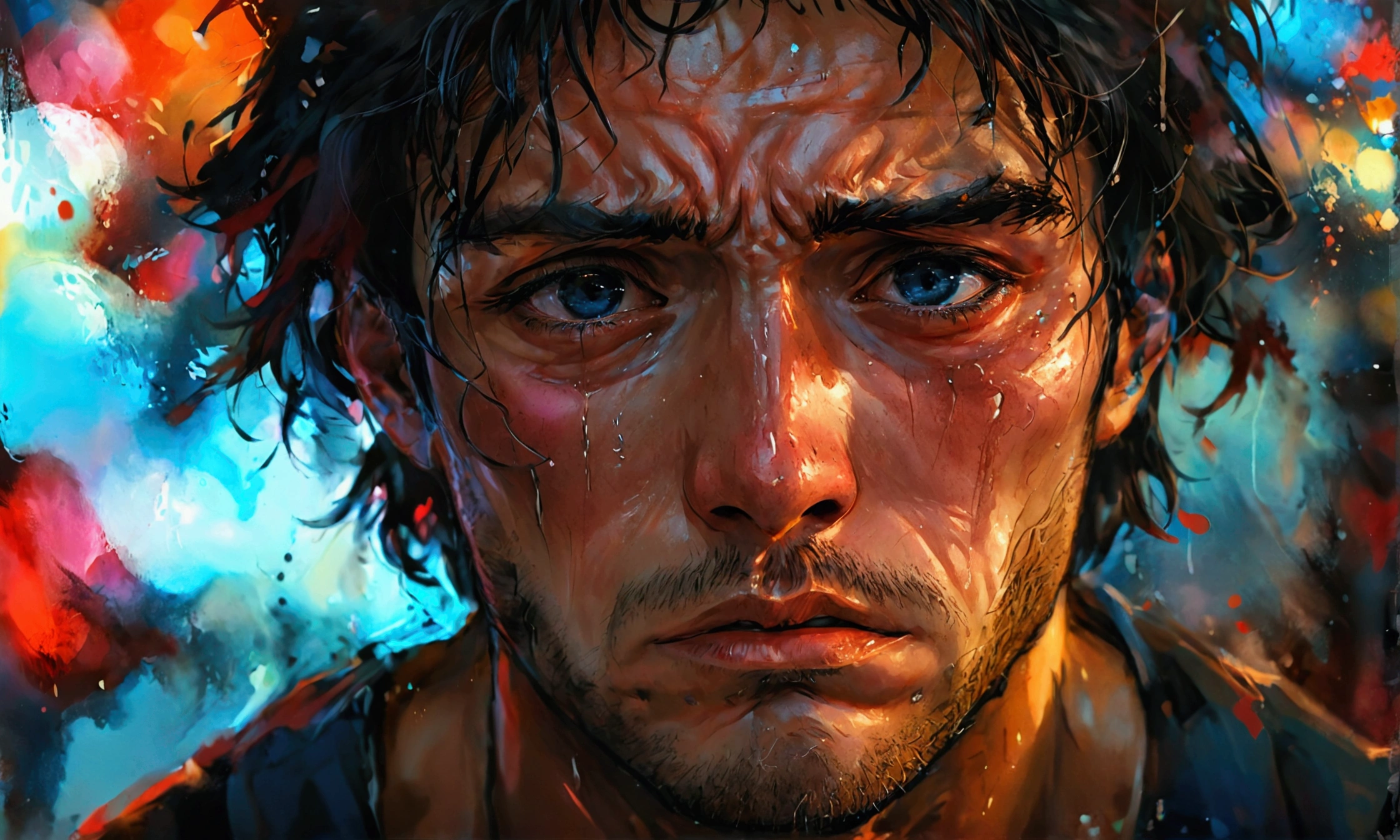 A SAD MAN CRYING,manga style art
