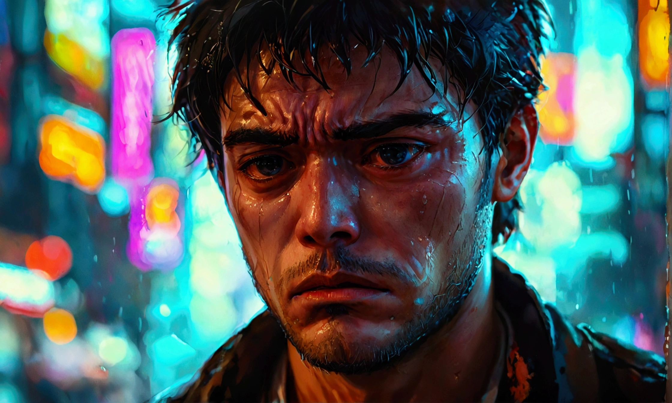 A SAD MAN CRYING,manga style art
