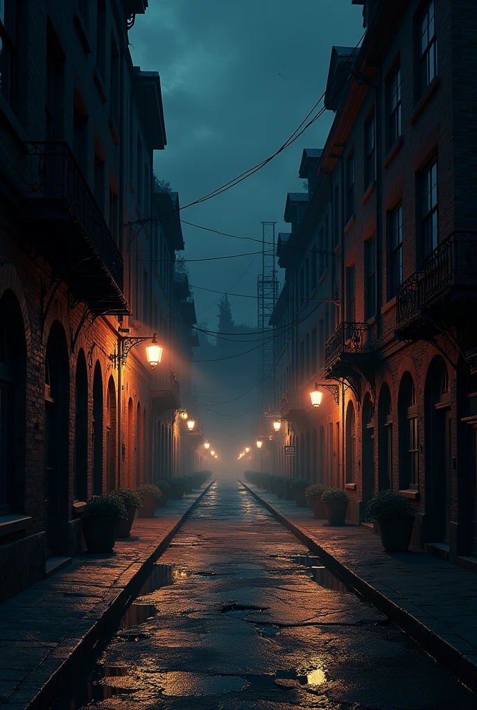Narrow streets of city at night