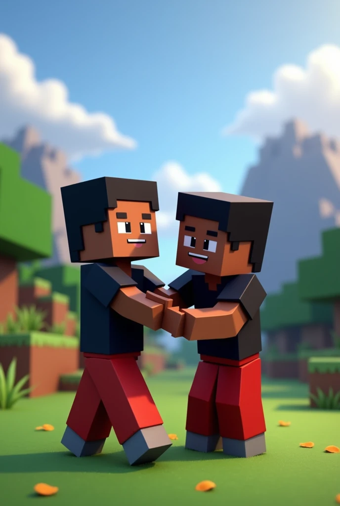 Minecraft account with two boys with black shirt and red pants with black skin color